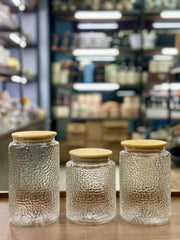 Textured Glass Storage Jar with Bamboo Lid (3 Sizes)