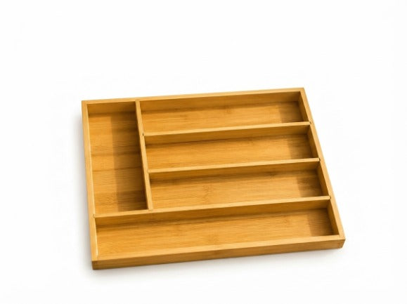 Bamboo Expandable Cutlery Tray Organizer - 5 Compartment