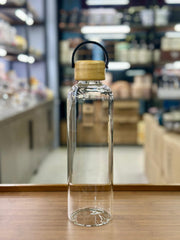 Square Glass Water Bottle with Bamboo Lid & Strap