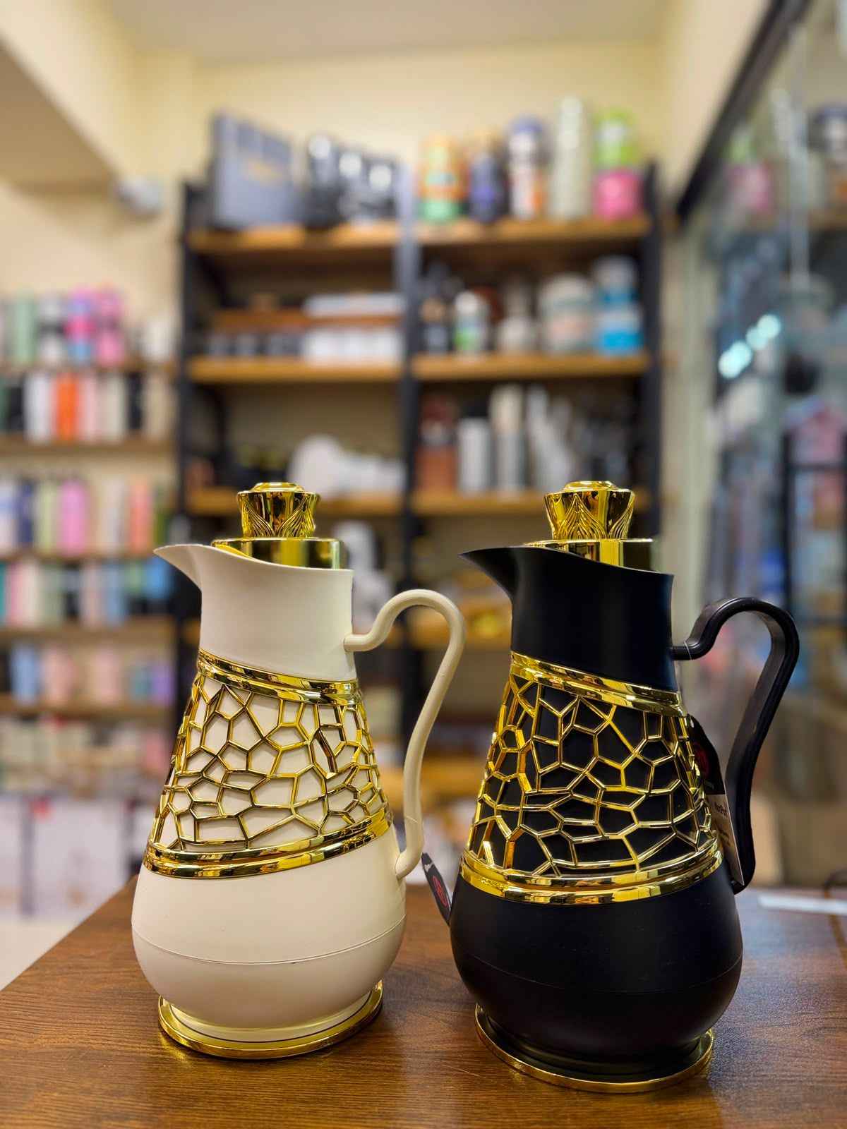Luxury Arabic Style Thermal Vacuum Flask Jugs (With Geometric Gold Cage)