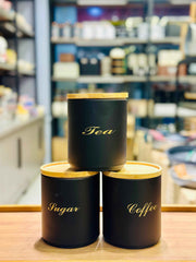 3-Piece Premium Metal Tea, Coffee & Sugar Storage Canister Set with Bamboo Lids – Available in White & Black