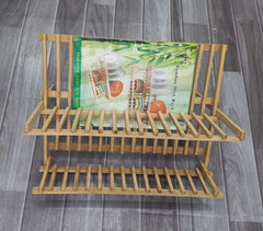 Foldable Bamboo Dish Drying Rack Holder - Wooden Flatware Dish Rack