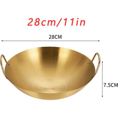 Gold-Finish Stainless Steel Wok/Karahi with Handles