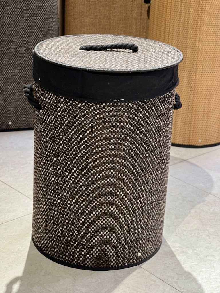 Woven Fabric Round Laundry Basket with Lid and Rope Handle