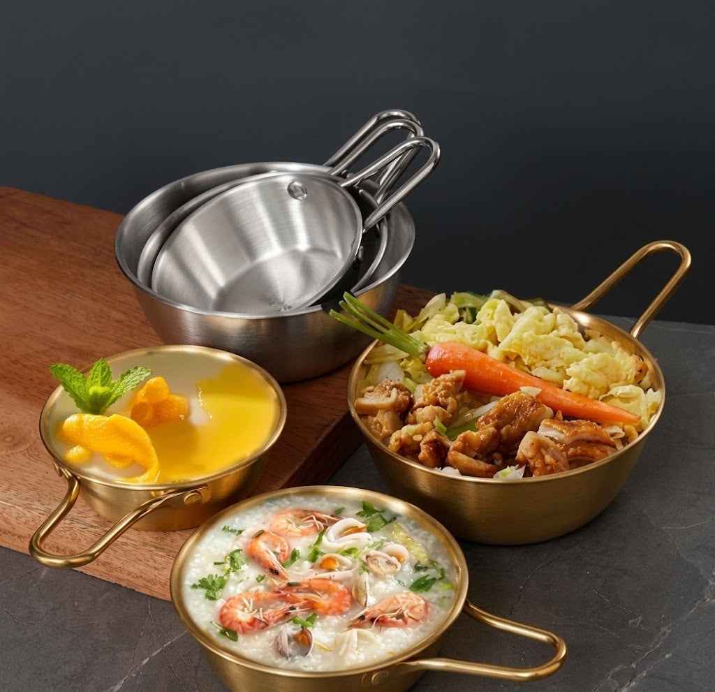 Stainless Steel Gold/Silver Handled Serving Bowls Set