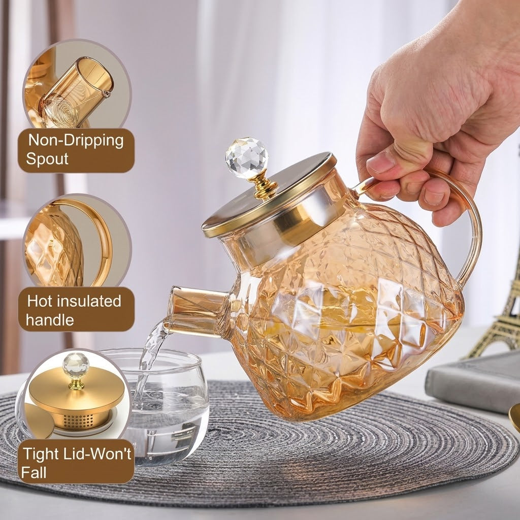 Diamond-Cut Glass Teapot with Infuser