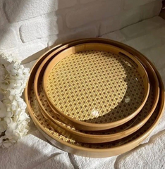Boho Chic Woven Rattan Round Tray Set
