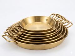 Golden Stainless Steel Korean-Style Serving Pan with Dual Handles