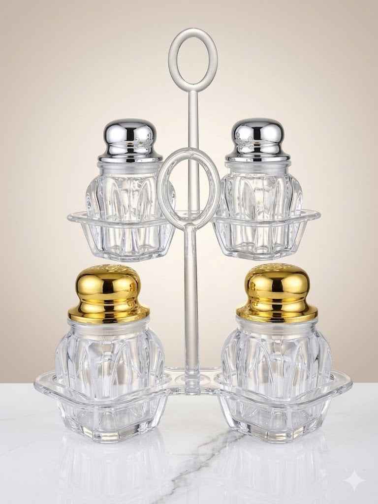 Glass Salt & Pepper Shaker Set on Stand