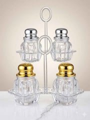 Glass Salt & Pepper Shaker Set on Stand