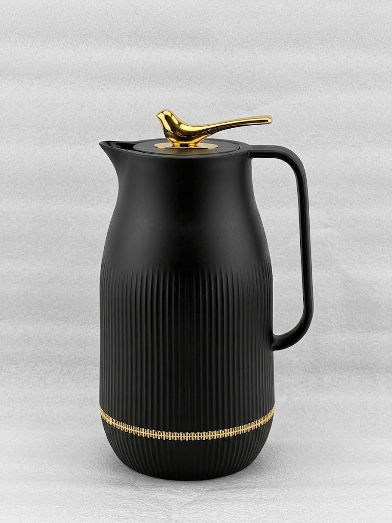 White and Black Thermal Carafe with Gold Bird Lid