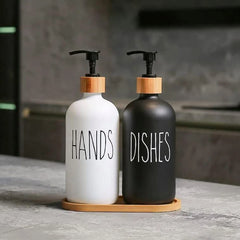 Hand & Dish Soap Dispenser Set with Bamboo Tray