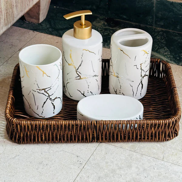 White Gold Marble Design  Bathroom Set – 4pcs