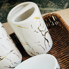 White Gold Marble Design  Bathroom Set – 4pcs