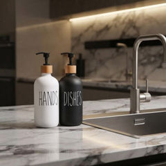 Hand & Dish Soap Dispenser Set with Bamboo Tray