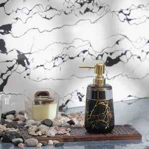 Black & Gold Marble-Effect Ceramic Soap Dispenser