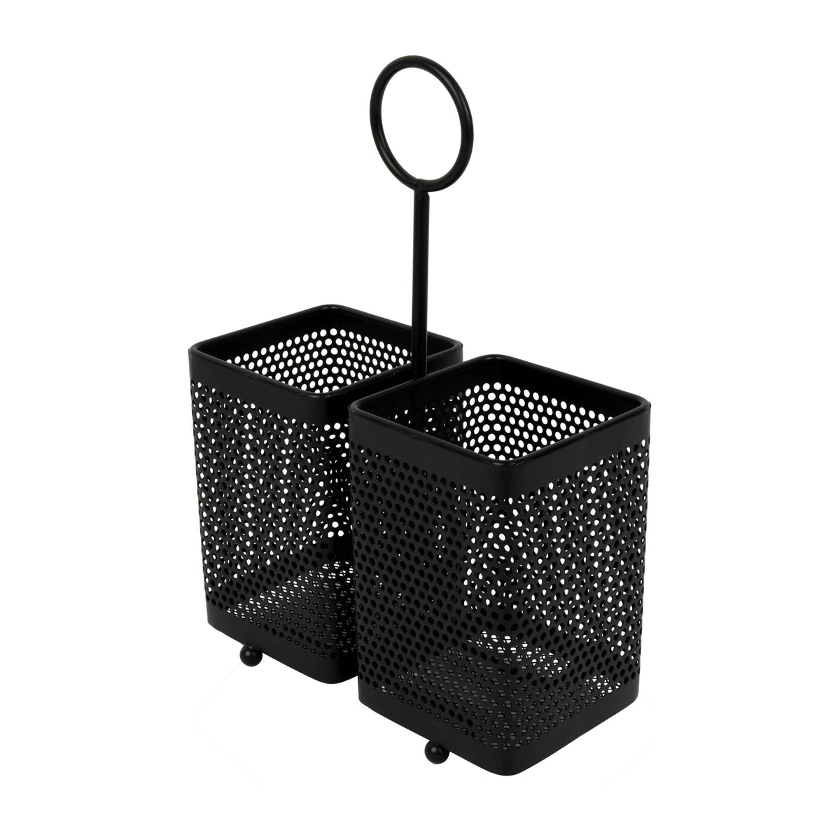Black Wire Mesh Cutlery Caddy with Handle
