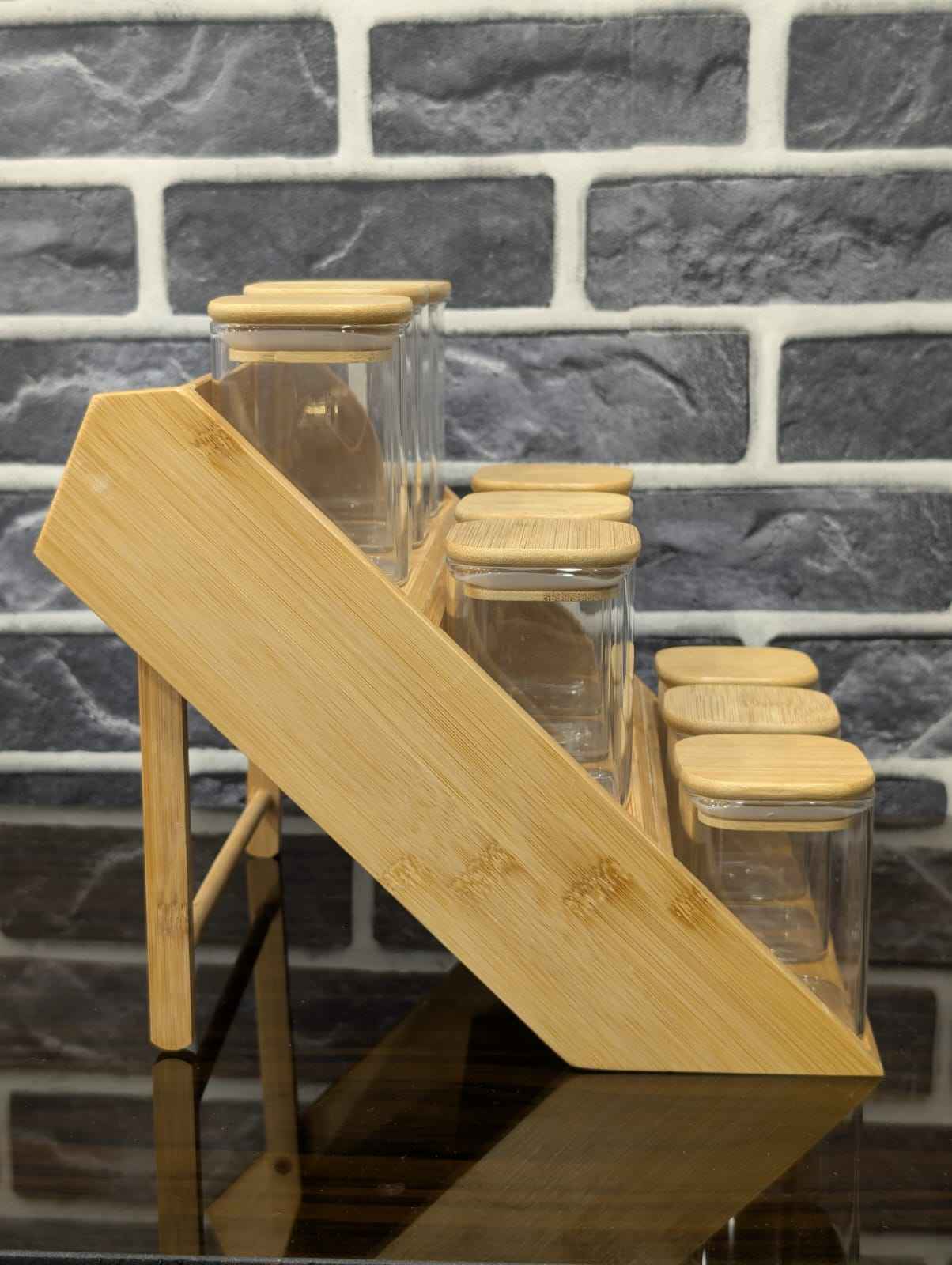 Glass Spice jars With Bamboo 3 step Stand