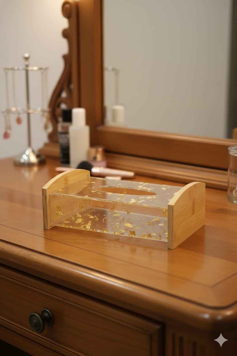 Fancy Acrylic Tissue Box With Wood Sides