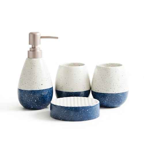 Bathroom Set 4pcs With White And Blue Combo