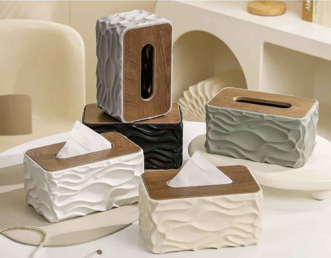 High Quality Plastic With Wood Top Tissue box premium Design
