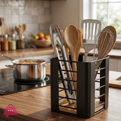 Matte Black Premium Quality Spoon Holder With Wood Base