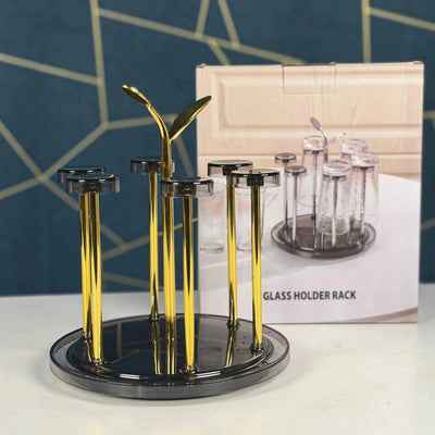 Premium Golden Metal Glass Stand With Acrylic Base