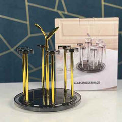 Premium Golden Metal Glass Stand With Acrylic Base