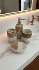Ceramic Bathroom Set Brown With Offwhite 4pcs