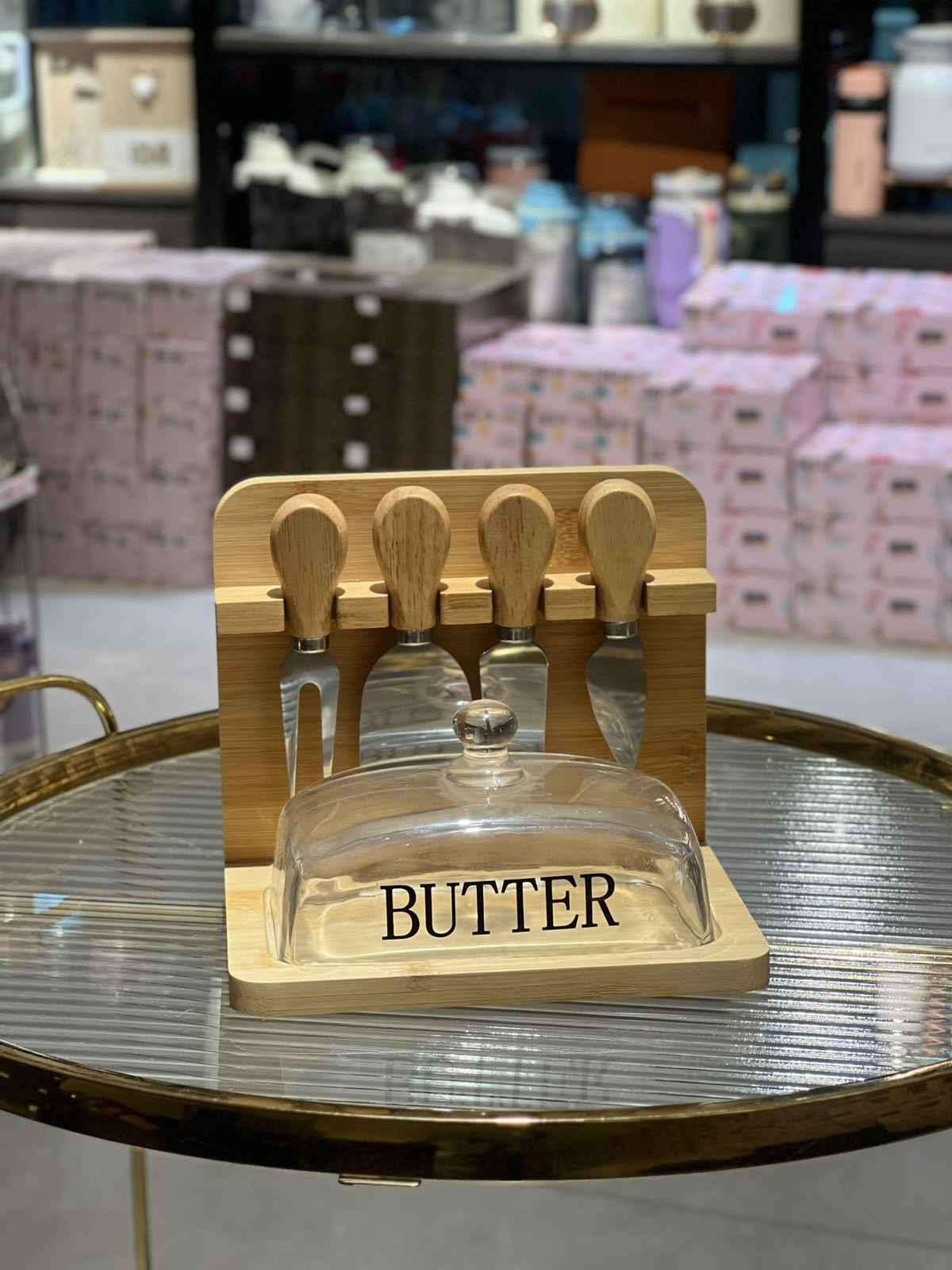 Glass Butter Dish With Knifes