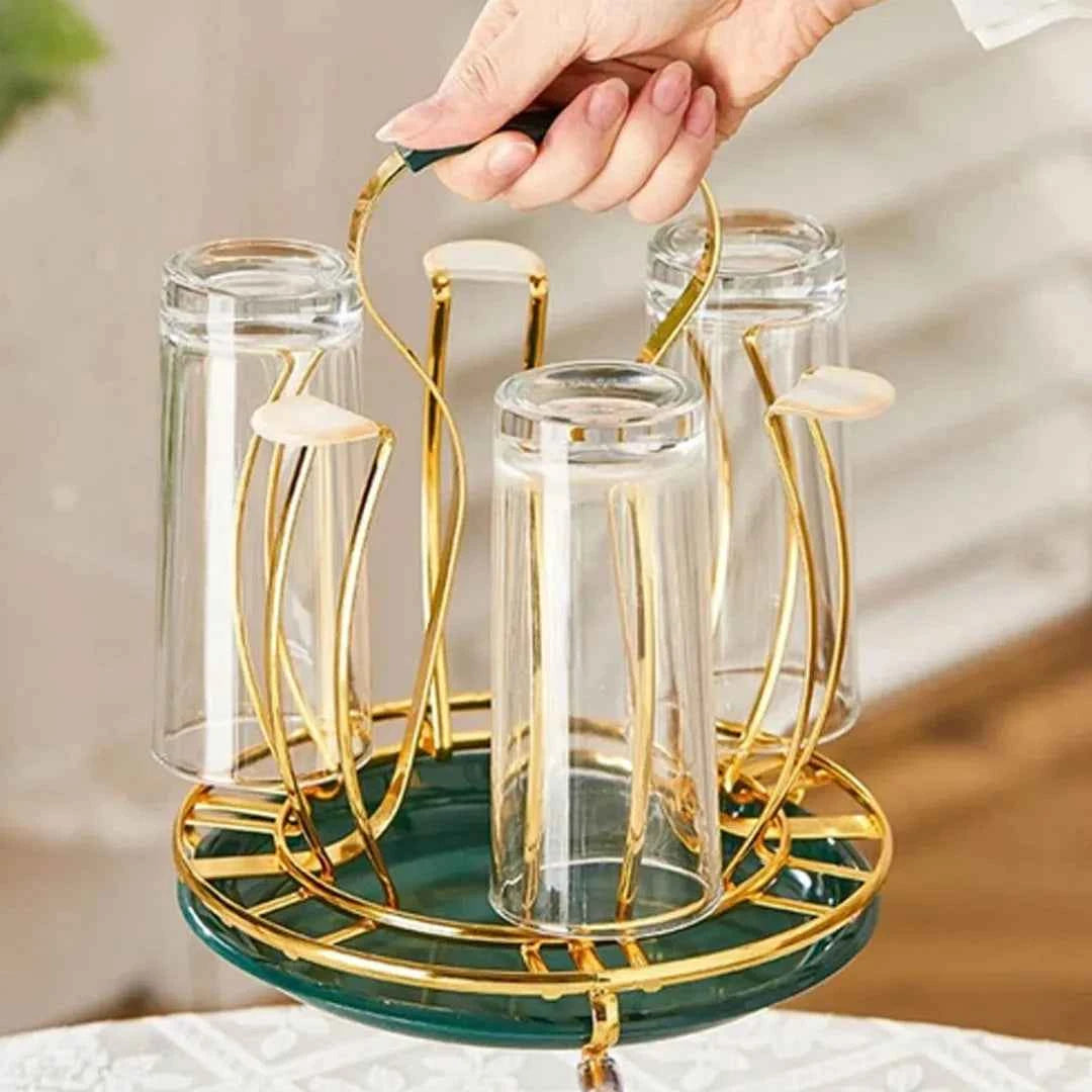 Pumpkin Shape Golden Glass Stand With Green Tray