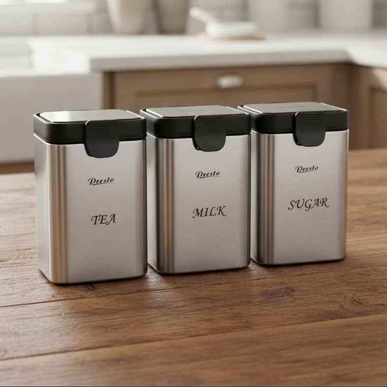 3Pcs Set Stainless Steel Airtight Canister storage Box Tea Milk Sugar 500gram Capacity