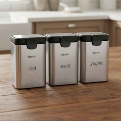 3Pcs Set Stainless Steel Airtight Canister storage Box Tea Milk Sugar 500gram Capacity