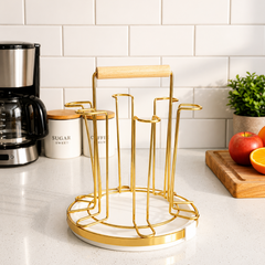Golden Glass Stand With Wood Handle And White Tray for Draining