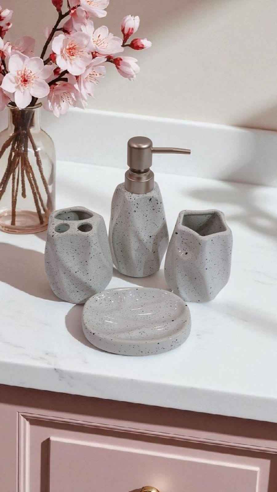 Ceramic Bathroom Set Grey With Black Minor Dots 4 pcs
