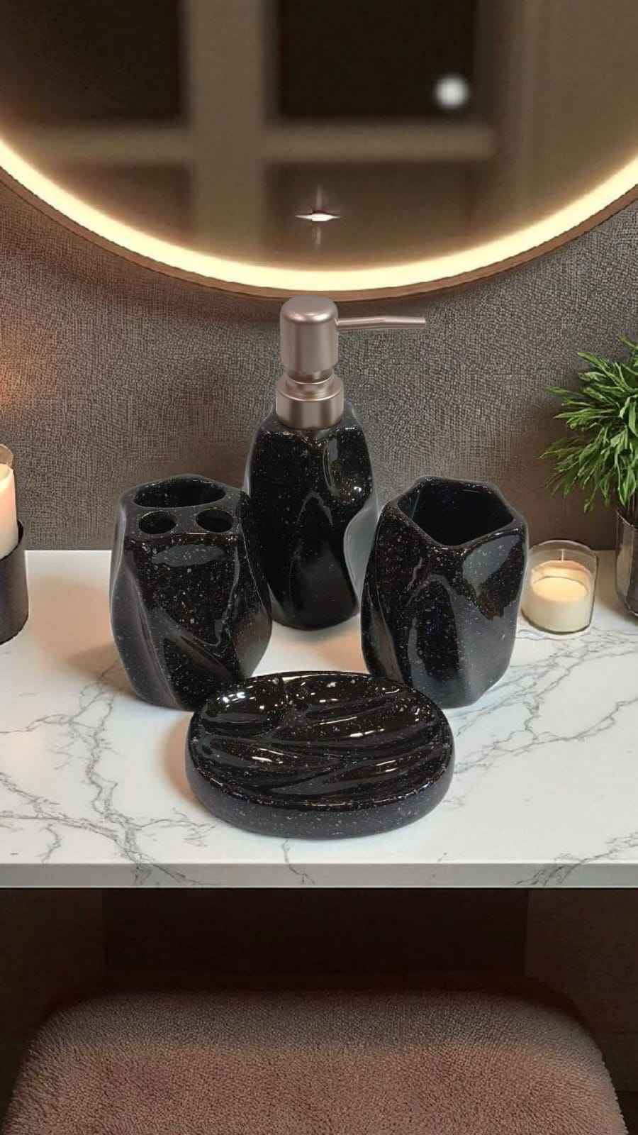 Ceramic Bathroom Set With Glossy Black 4pcs Set