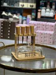 Glass Butter Dish with Knifes