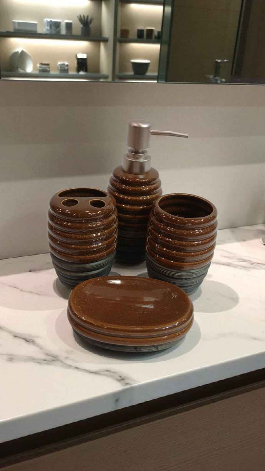 Ceramic Bathroom Set Nuttella Brown Double shaded 4Pcs Set