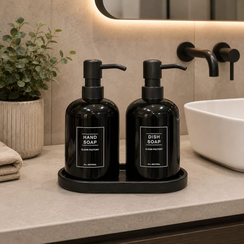 2pcs Glass Liquid Soap Pump With Wood Base