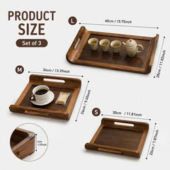 3Pcs Wooden Serving Tray Set with Handle, Multipurpose Wooden Serving Tray Set, Bamboo Style Wooden Serving Tray, Kitchen Serving Tray Set