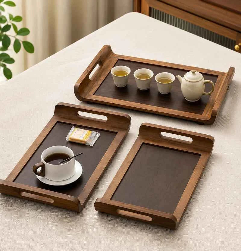 3Pcs Wooden Serving Tray Set with Handle, Multipurpose Wooden Serving Tray Set, Bamboo Style Wooden Serving Tray, Kitchen Serving Tray Set