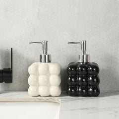 Bubble-Design Ceramic Soap Dispenser Set (White & Black)