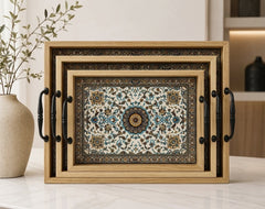 3-Piece Light Wood Style Nested Trays with Black Handles